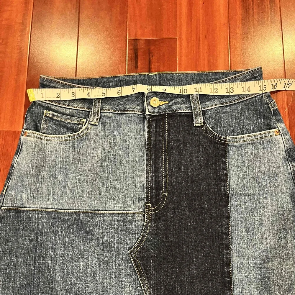 Vintage Y2K Arizona Jean Blue Denim Mini Skirt Patchwork Raw Hem Juniors Size 11